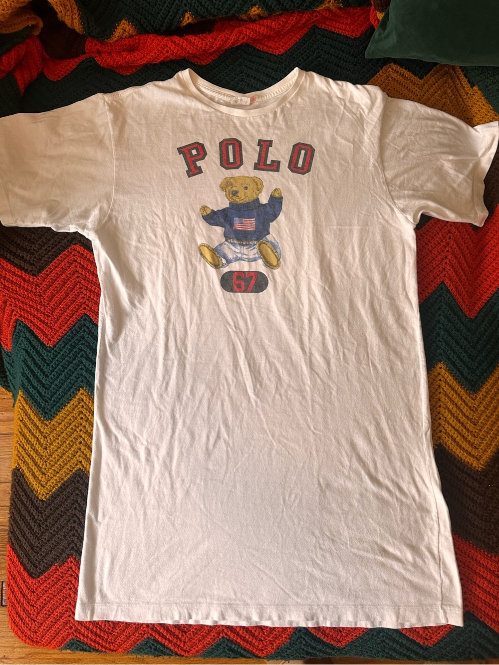 VINTAGE RALPH LAUREN Polo White Graphic T SHIRT DRESS WITH ICONIC POLO BEAR